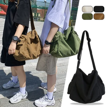 Женская Холщовая сумка через плечо Большой Емкости, Сумки-Мессенджеры, 1X Однотонная сумка через плечо, школьная сумка в стиле Харадзюку