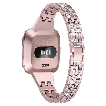 Тонкие ремешки для смарт-часов Fitbit Versa/Versa 2/Versa Lite, Нарядный металлический браслет, ювелирный браслет, Женский Розовый