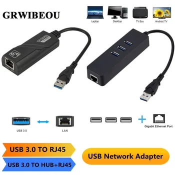 GRWIBEOU USB 3,0 К USB Rj45 Lan Ethernet Адаптер Сетевая карта к RJ45 Lan Ethernet Адаптер для Windows 10 Macbook Xiaomi Mi PC