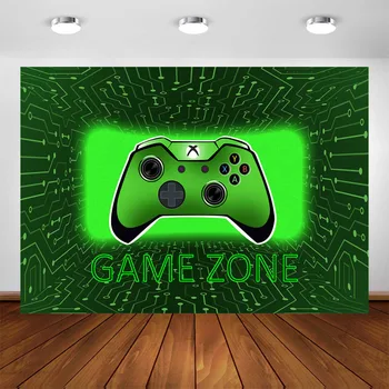 Фон для игровой вечеринки Игровая Зона Зеленый Фон Для электронных Развлечений Видео Клавиатура Xbox Игровой Контроллер Баннер На День Рождения