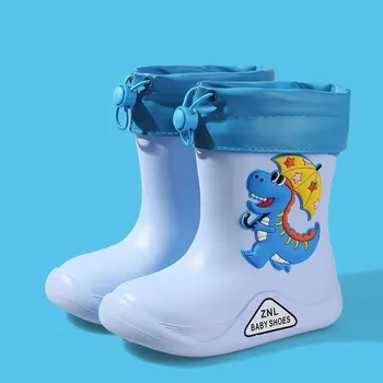 Новые детские непромокаемые ботинки для девочек, резиновые непромокаемые ботинки для мальчиков, ПВХ, теплая детская водонепроницаемая обувь Modis, съемный динозавр из мультфильма